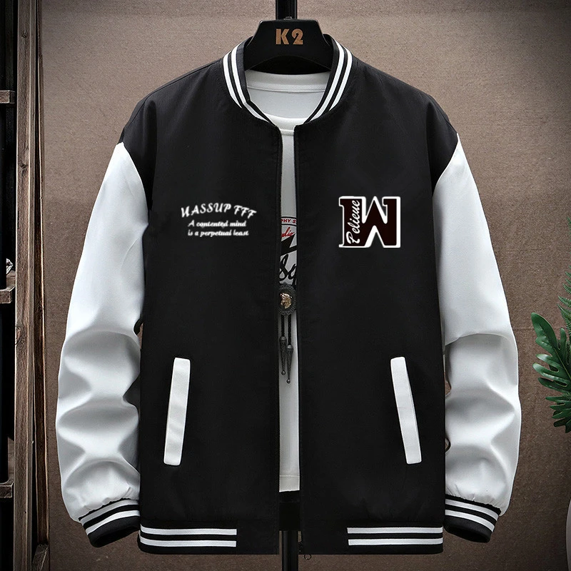 2023春秋宽松版美式棒球服港风青少年圆领长袖外套情侣潮流夹克男