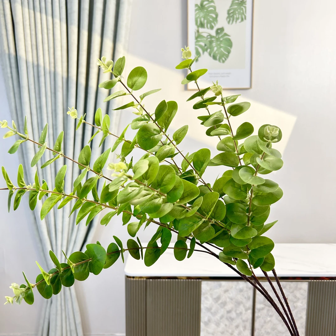 高支80cm尤加利叶大枝绿色金钱叶田园仿真花假花单枝绿植摆放花艺