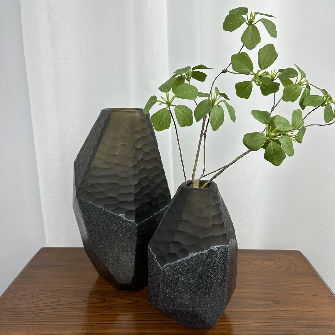 高端手工摹刻玻璃瓶插花花瓶摆件新中式家居办公室酒柜桌面装饰品