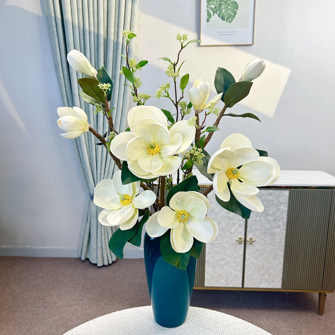 中式手感大玉兰花仿真花家居客厅餐桌假花摆件装饰花艺插花摆设