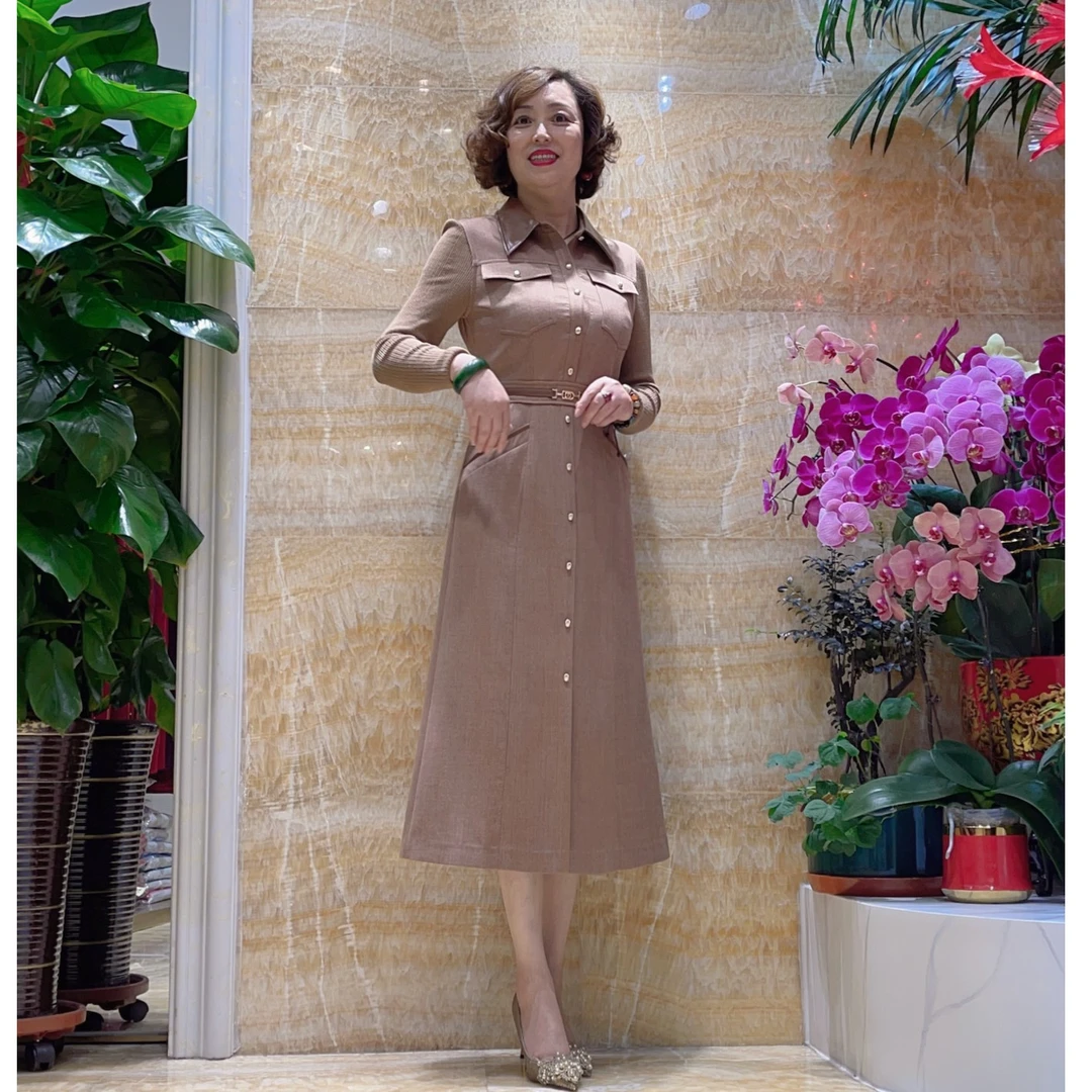 慕天姿170572高端气质女装连衣裙时尚轻奢百搭修身显瘦长袖秋冬