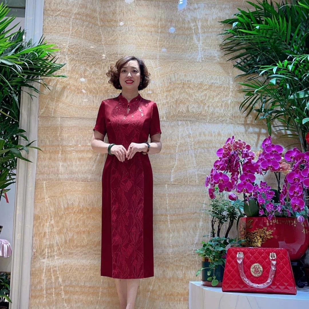 慕天姿17706喜妈妈喜婆婆百年好合枣红色旗袍婚宴高贵优雅显瘦