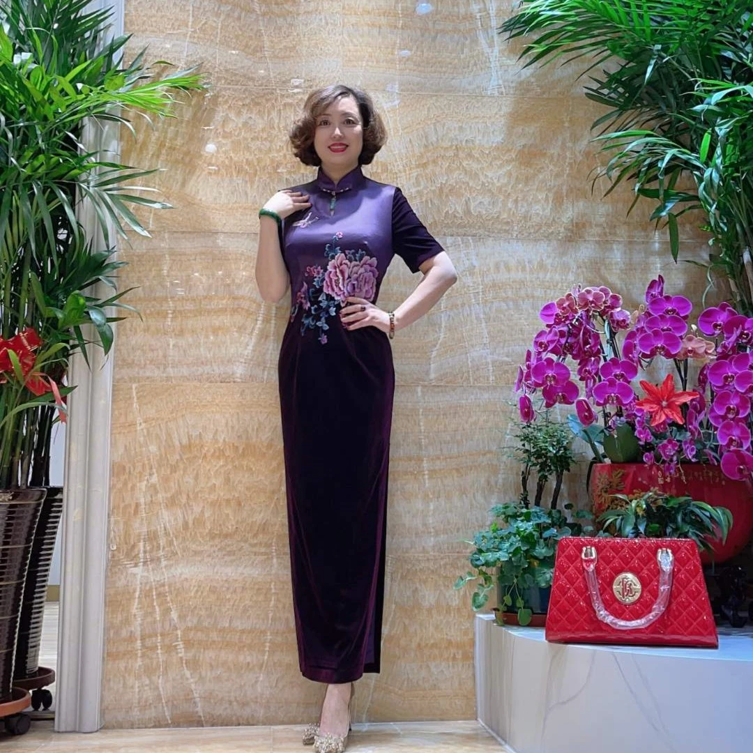 福来花开69611中国风旗袍气质优雅高贵显瘦修身时尚复古中长款