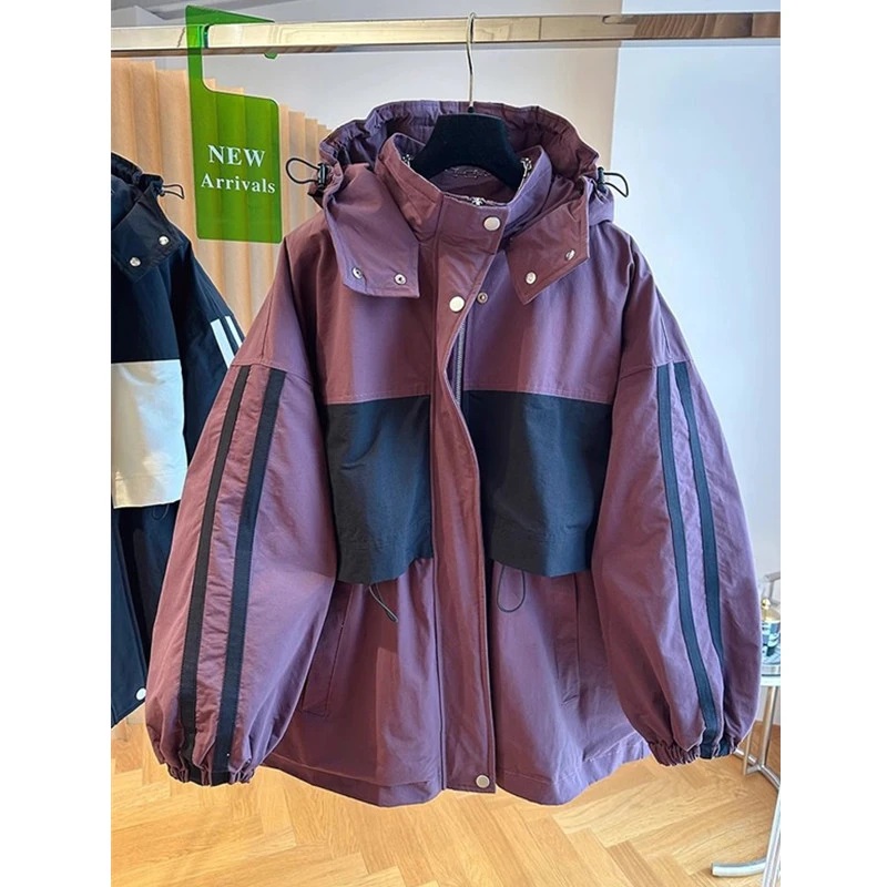 新款宽松加厚紫色派克服连帽工装棉服女中长款冬季洋气夹棉外套潮