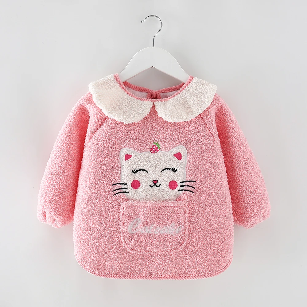 儿童反穿衣婴儿防水防脏秋冬宝宝罩衣加绒加厚泰迪绒外穿洋气男女