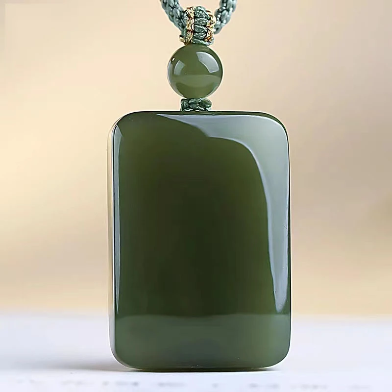 保真正品新疆和田玉吊坠湖水绿平安无事牌挂件颈饰玉石送老公礼物