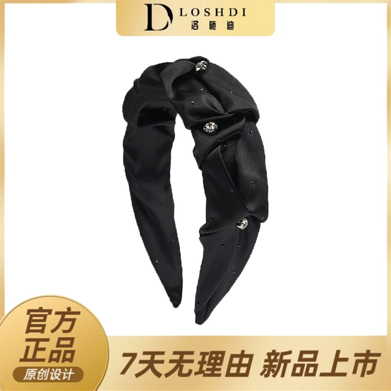 LOSHDI【忘忧】手工轻奢宽边缎面时尚黑色发箍法式简约网红气质头饰