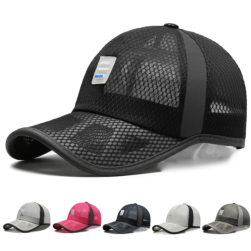 夏季男士棒球帽户外运动网纱遮阳帽女士镂空帽檐透气鸭舌帽帽子