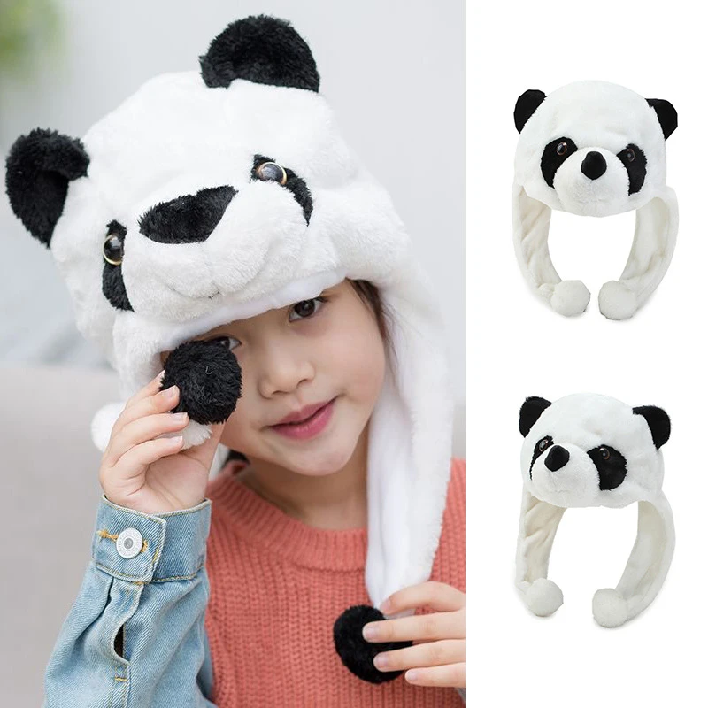 冬天儿童帽子新款昱达抖音可爱少女风熊猫毛绒帽儿童送女朋友礼物