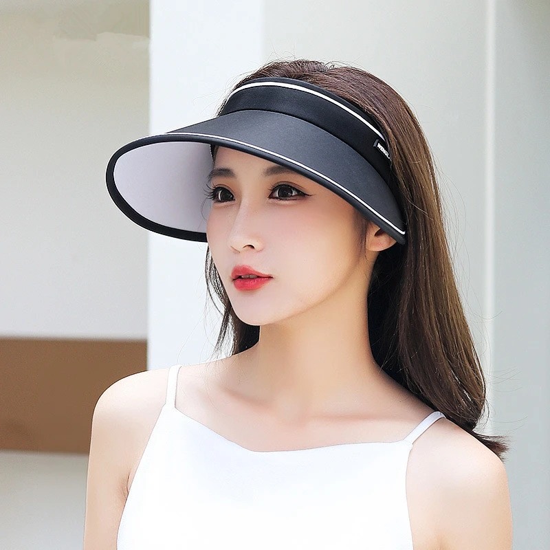 夏季防晒帽子女户外出游无顶遮阳帽时尚发箍发卡式弹力大檐太阳帽
