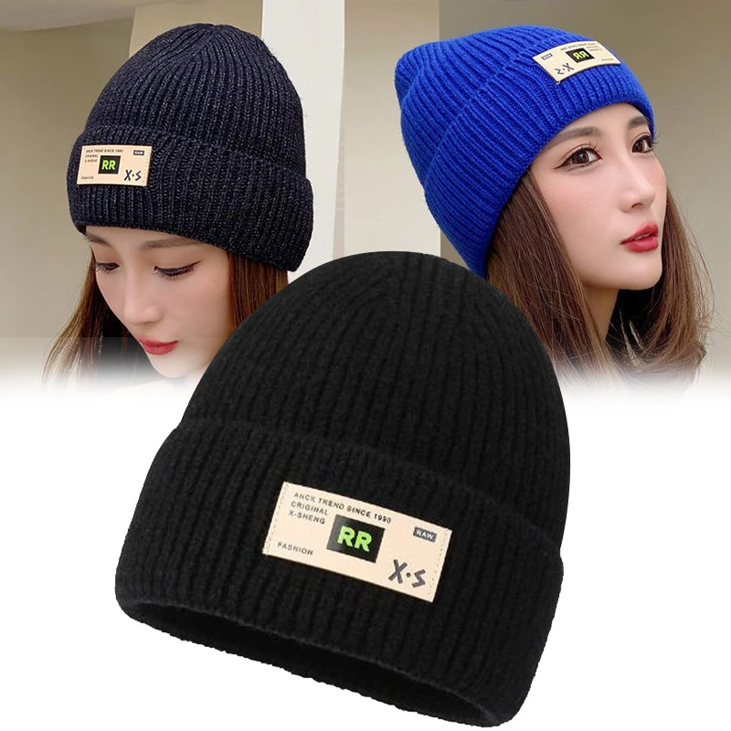 针织毛线帽子女秋冬季韩版潮网红风字母帽加厚棉帽ins风针织帽