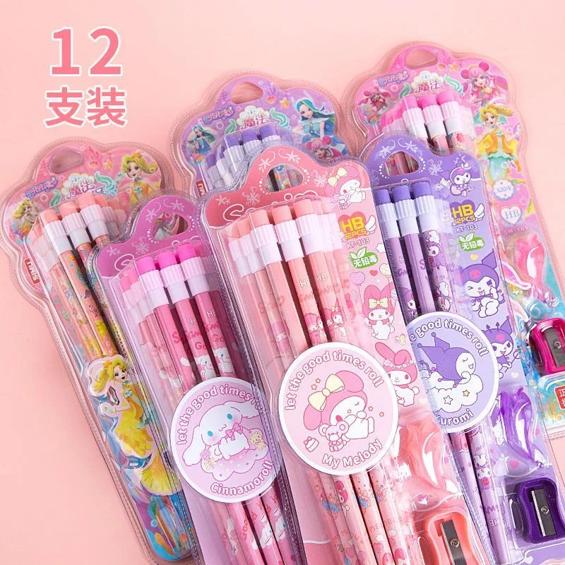 儿童卡通铅笔带橡皮擦头圆杆六角HB小学生专用幼儿园大头写字铅笔