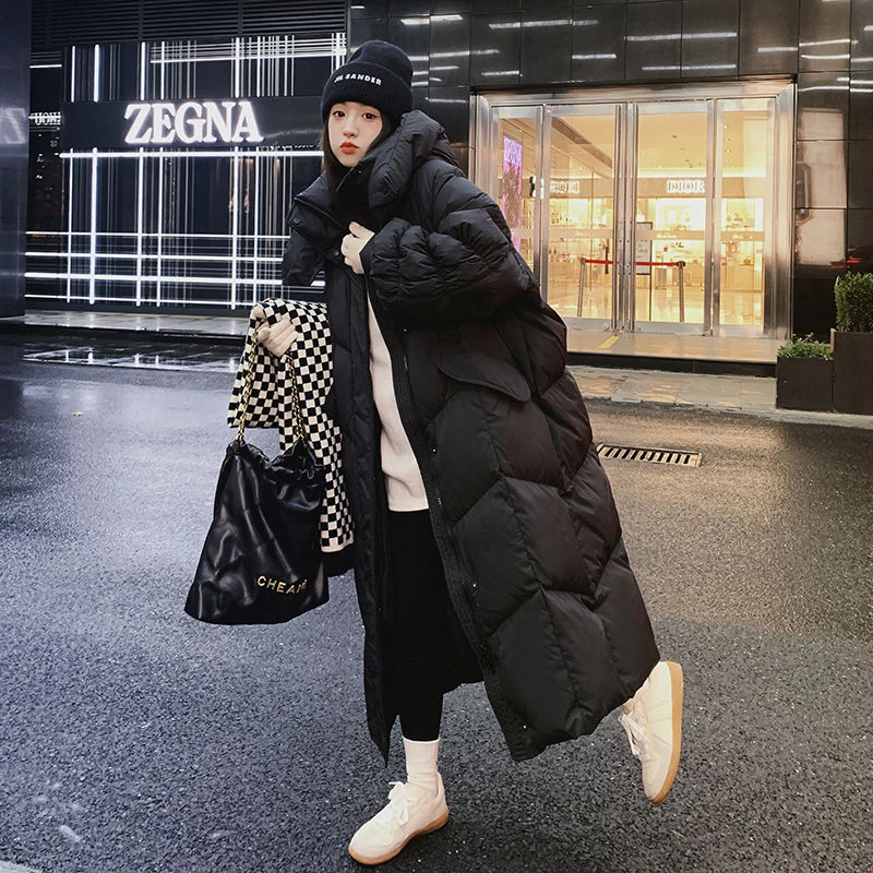 羽绒服女ins 90白鸭绒长款冬季2023年新款过膝加厚韩系设计感