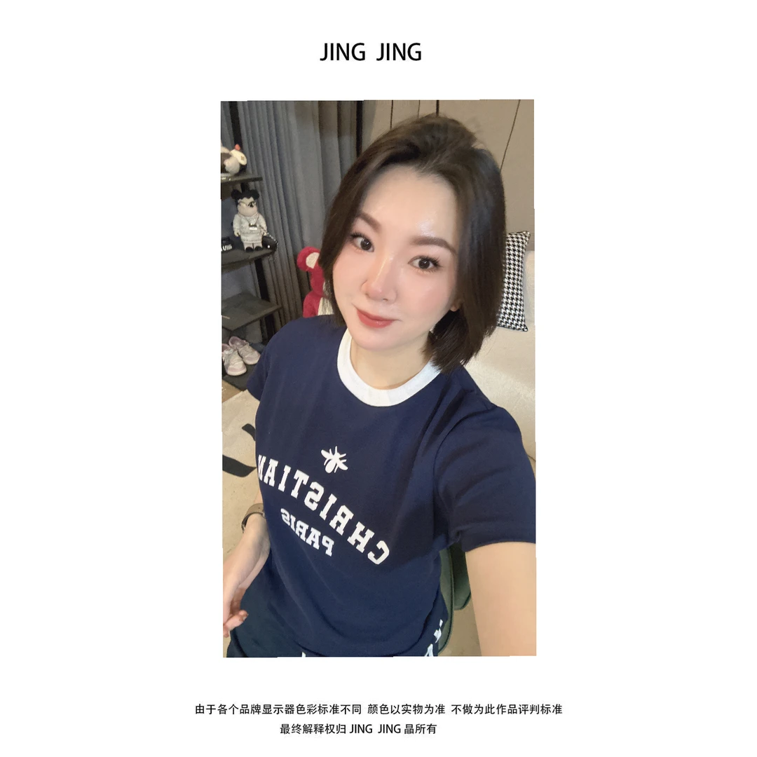 JING JING推荐【撞色蜜蜂】2024秋冬圆领短袖女款T恤半袖