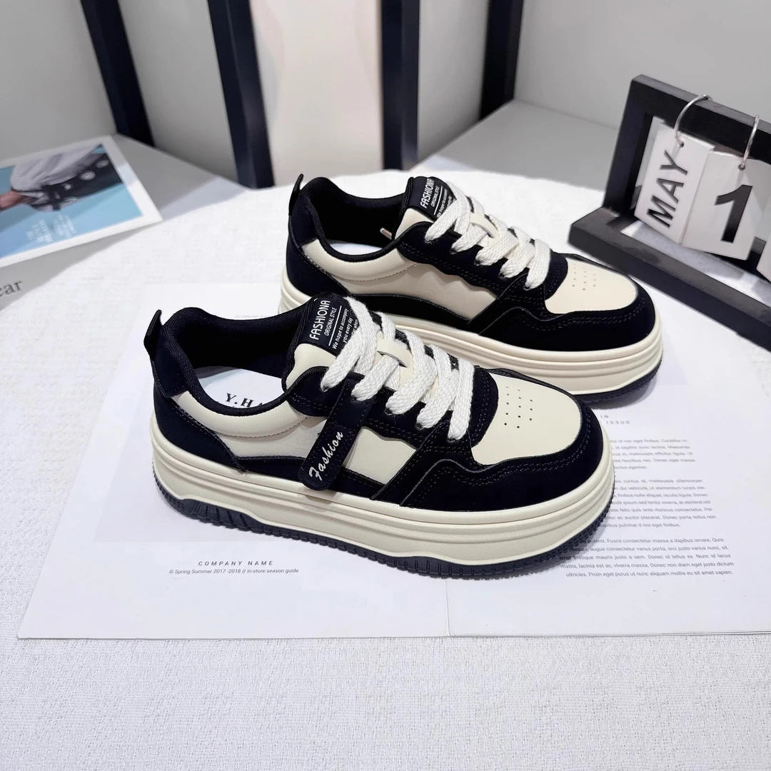 爆款2024厚底板鞋春夏新款网红运动休闲韩版百搭拼色學生小白鞋女