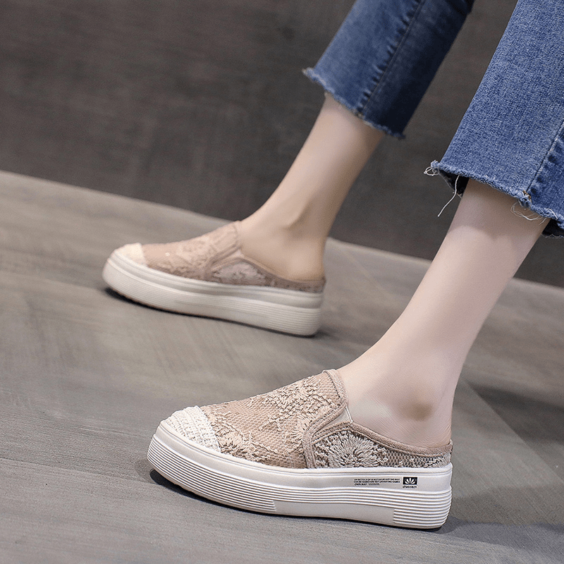 网纱厚底包头半拖鞋女夏外穿渔夫鞋凉拖2024新款增高一脚蹬懒人鞋