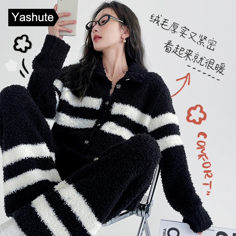 24年睡衣女士秋冬季珊瑚半边绒加厚软绵绵冬天高级感可出门家居服