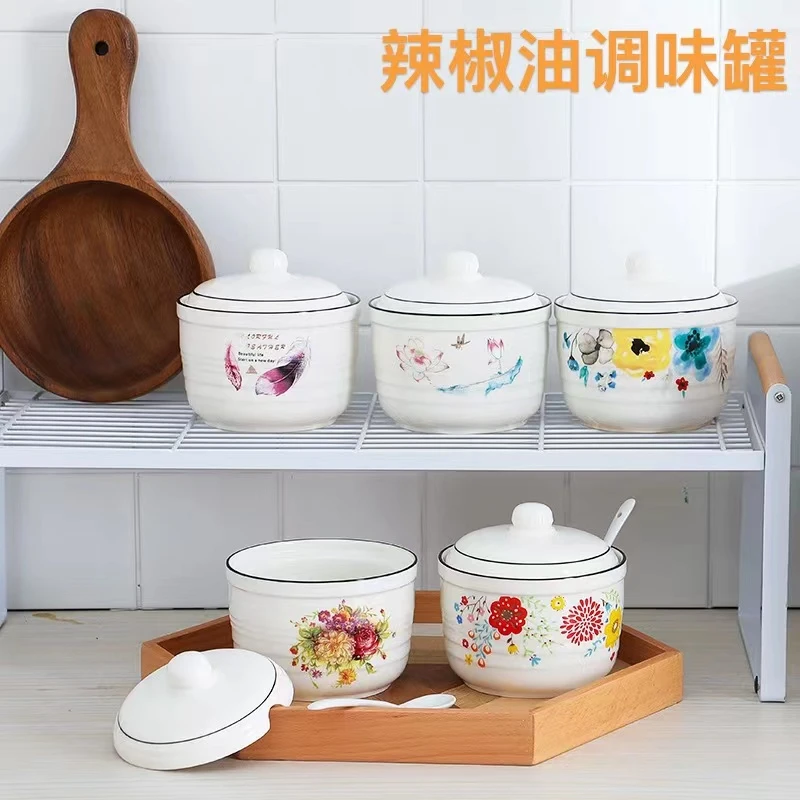 陶瓷调料罐调味瓶家用酱油醋罐鸡精罐盐罐白糖罐辣椒油罐耐高温