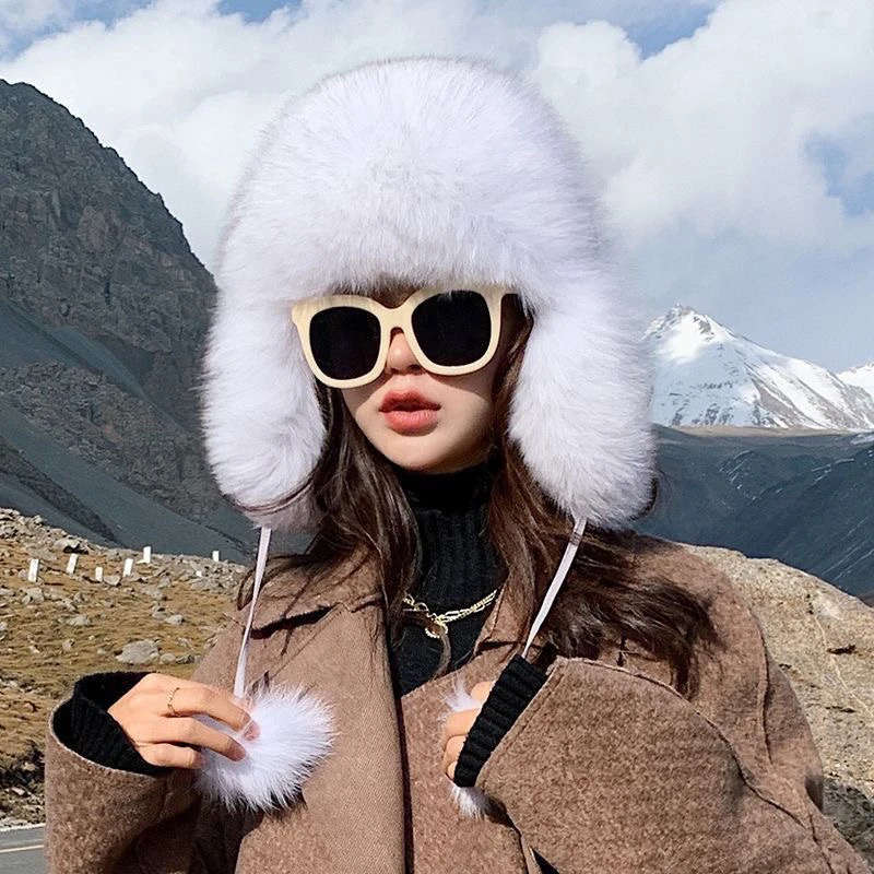 2024网红新款韩版时尚狐狸毛雷锋帽加厚秋冬护耳帽保暖护耳帽