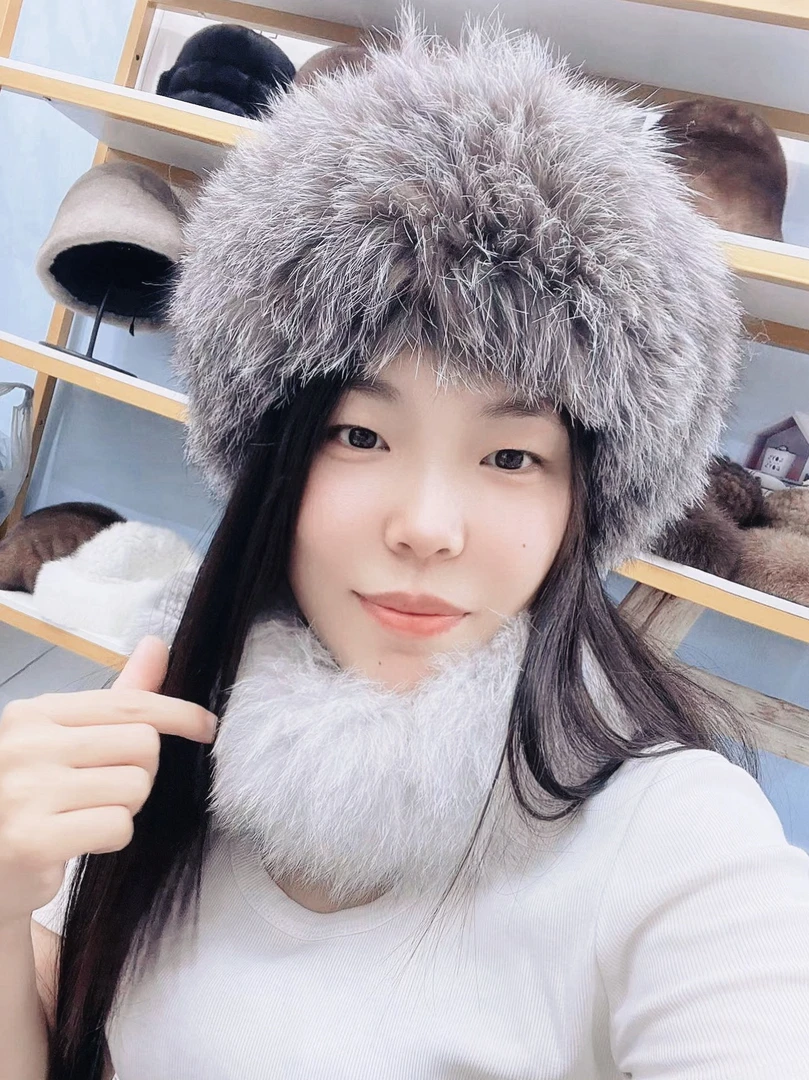 2024新款狐狸毛编织脖套超大弹力时尚发带头箍加厚保暖真毛脖套