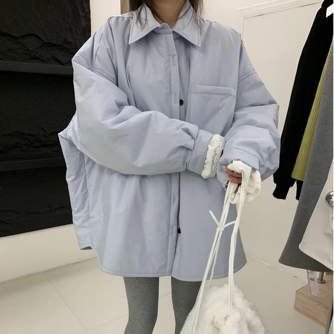 2024冬季新款夹棉加厚慵懒风韩版宽松设计师款衬衫棉服外套情侣款