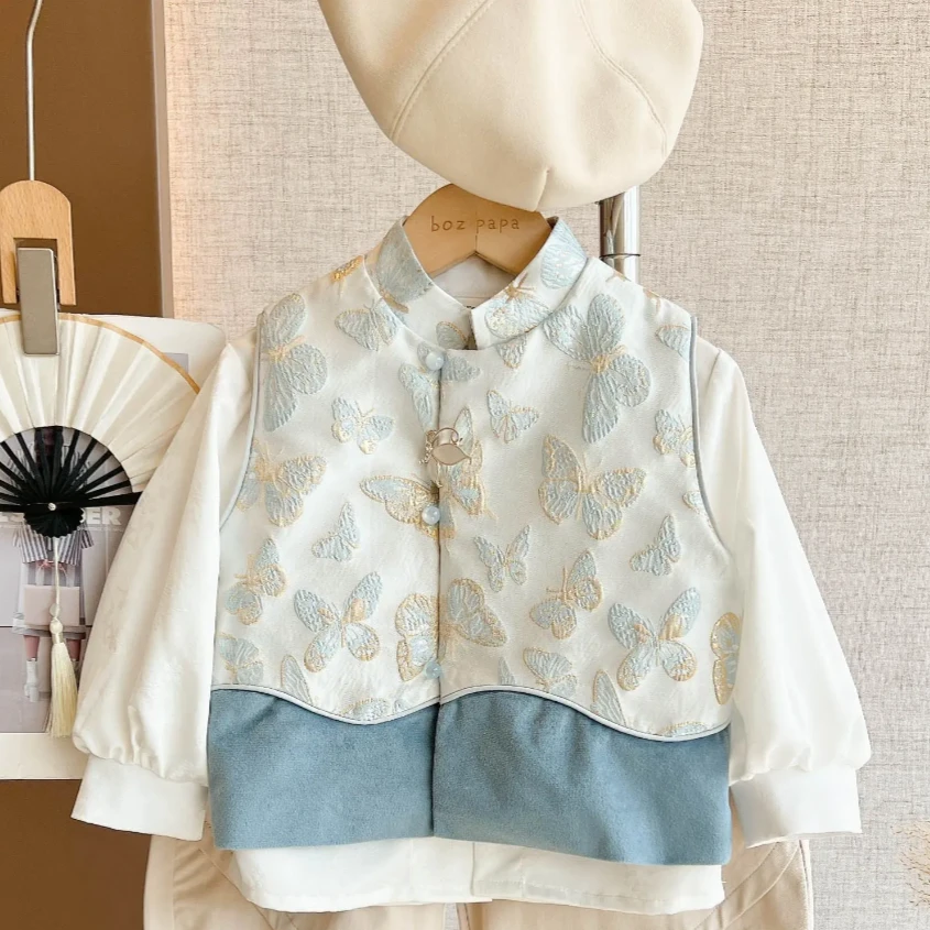 【月光琉璃上衣】新中式男童马甲秋款新款儿童中国风男宝中式上衣