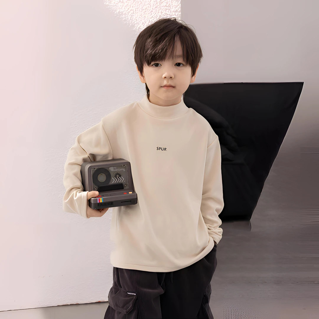 儿童长袖T恤洋气内搭打底衫男童秋冬宝宝半高领时尚童装加绒上衣