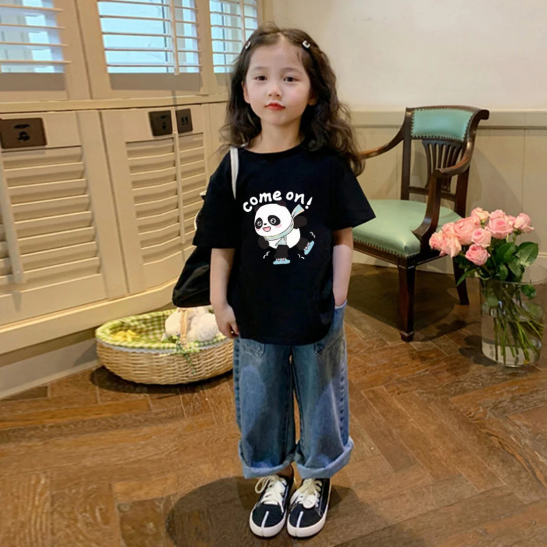 纯棉儿童男童短袖t恤女童夏装洋气小女孩女宝宝体恤红色潮牌童装