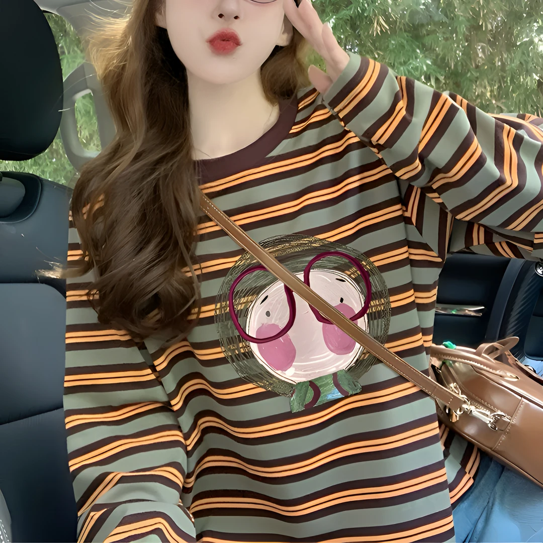 纯棉长袖T恤男女装打底衫内搭春秋大码宽松条纹潮牌女装新款上衣