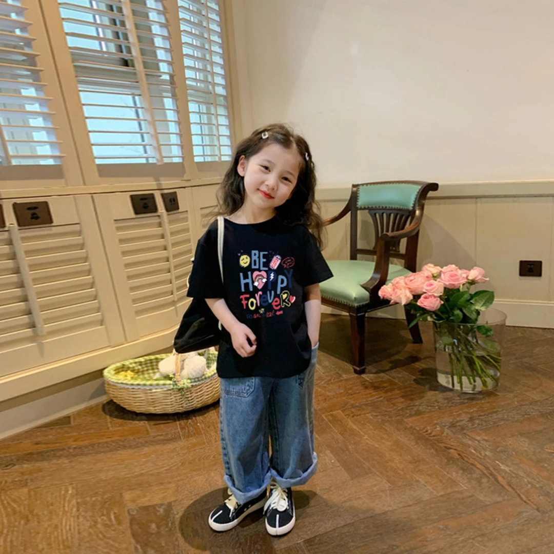 中大童装短袖男女童T恤夏天小女孩洋气宽松纯棉半袖儿童上衣服ins