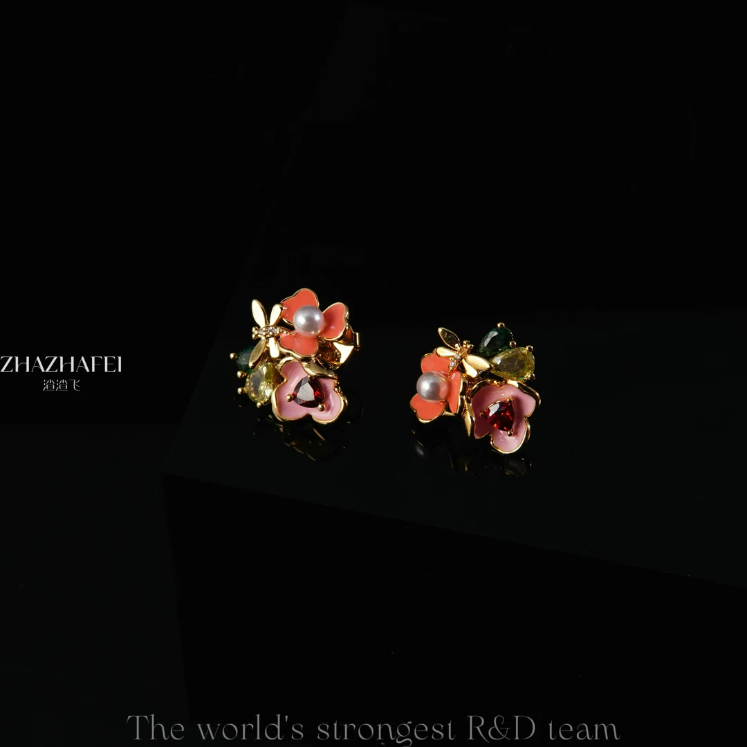 铜合金耳饰 溯源好物Vintage中古（精工系列）蜻蜓花朵耳饰~1567