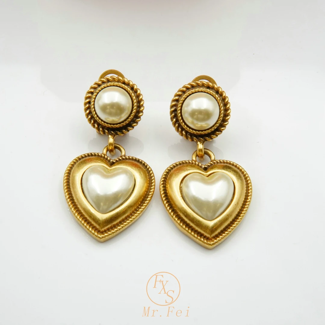 铜合金耳饰 溯源好物Vintage中古（精工系列）爱心耳环-7552