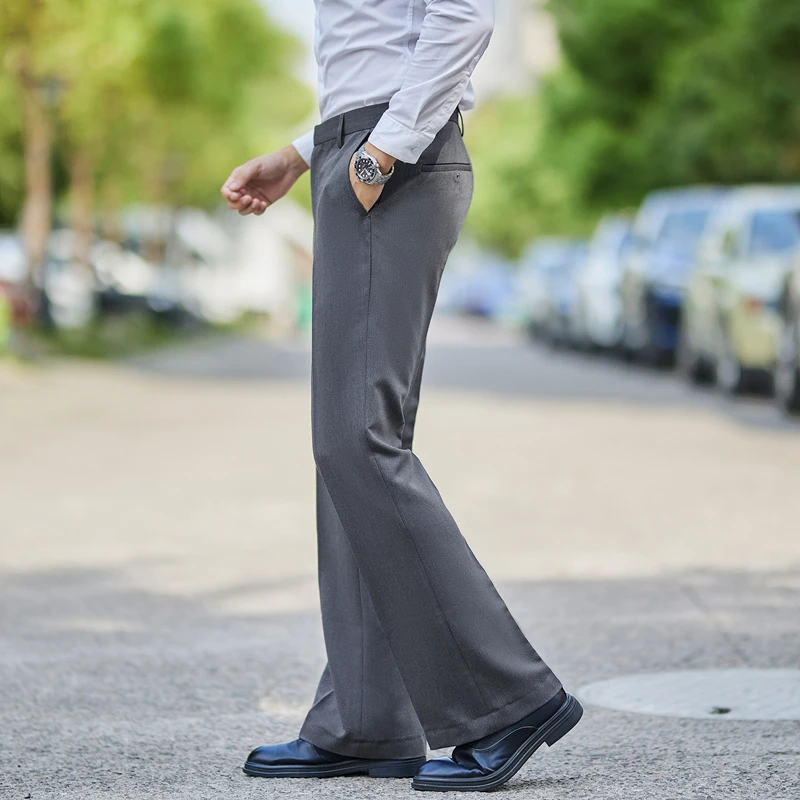 JIDUTIAP男士弹力喇叭裤直筒微喇叭西裤免烫垂感阔腿宽松大脚长裤