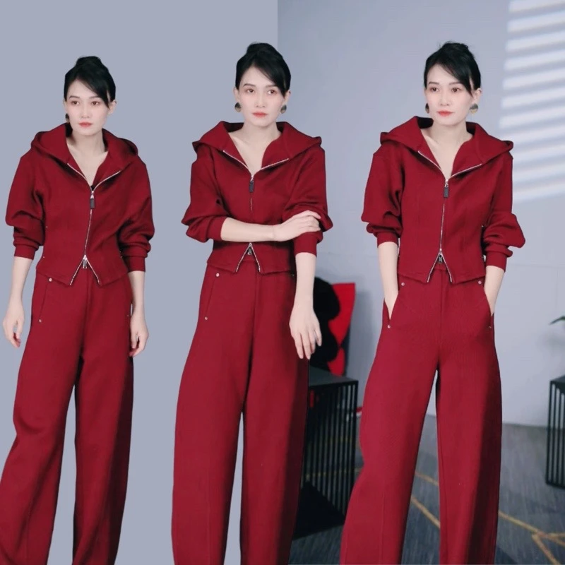显瘦洋气时尚休闲阔腿减龄卫衣气质套装连帽韩版