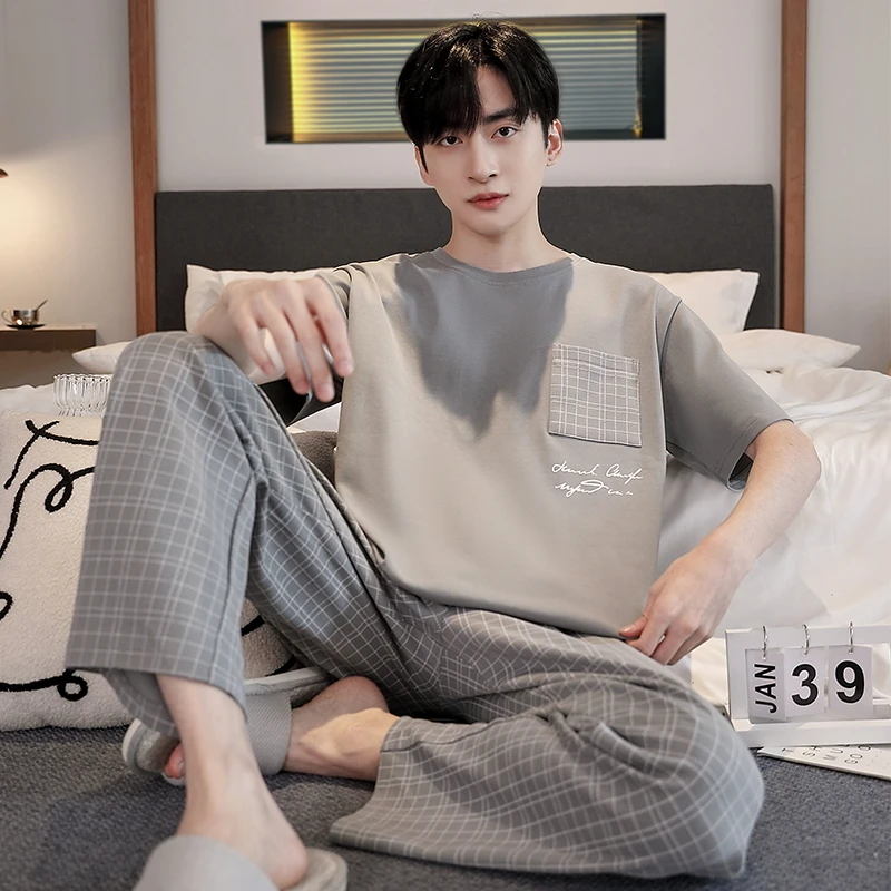睡衣男夏款纯棉短袖长裤2024新款男士大码夏天薄款全棉家居服套装