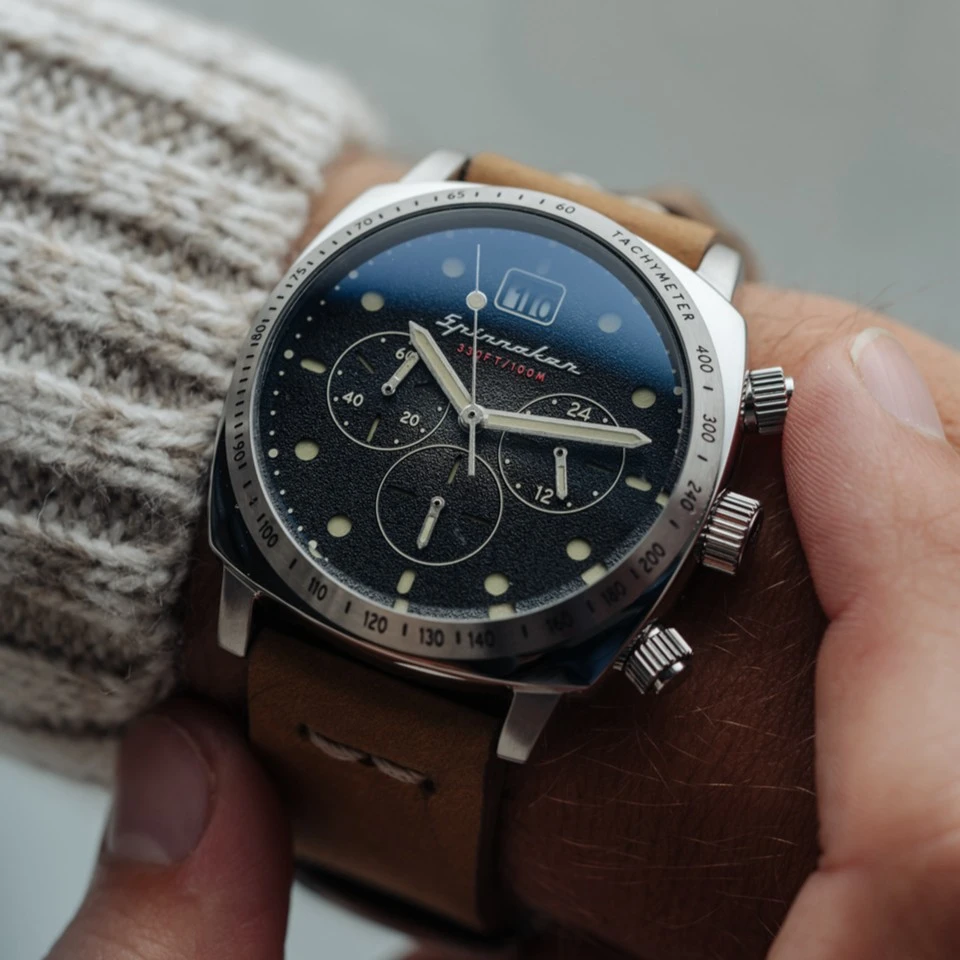 SPINNAKER英国三角帆HULL石英计时手表皮表带复古夜光防水5068