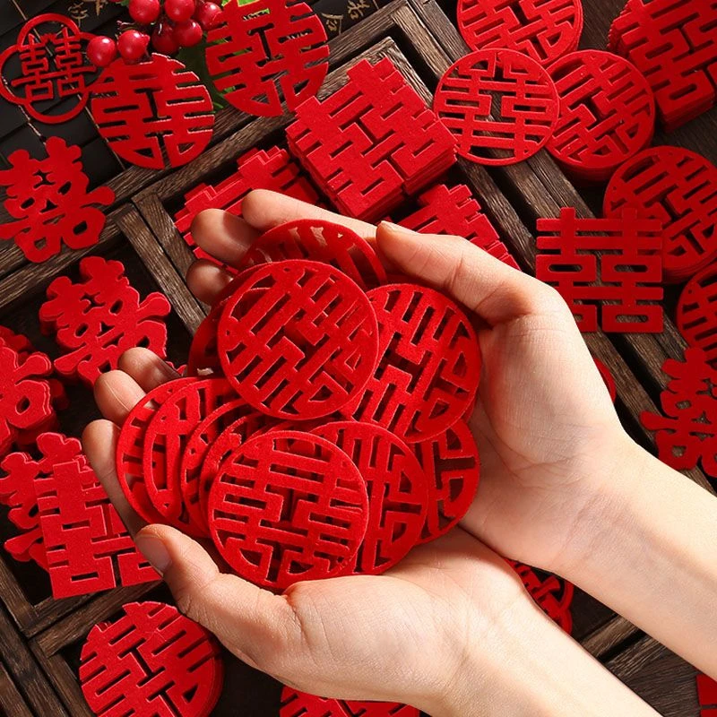 结婚撒床迷你手抛小喜字婚房装饰创意抛洒果盘压床无纺布婚房喜子