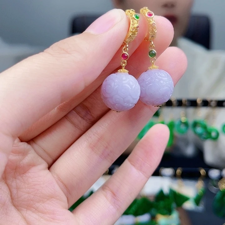 翡翠耳饰银S925镶嵌饰品