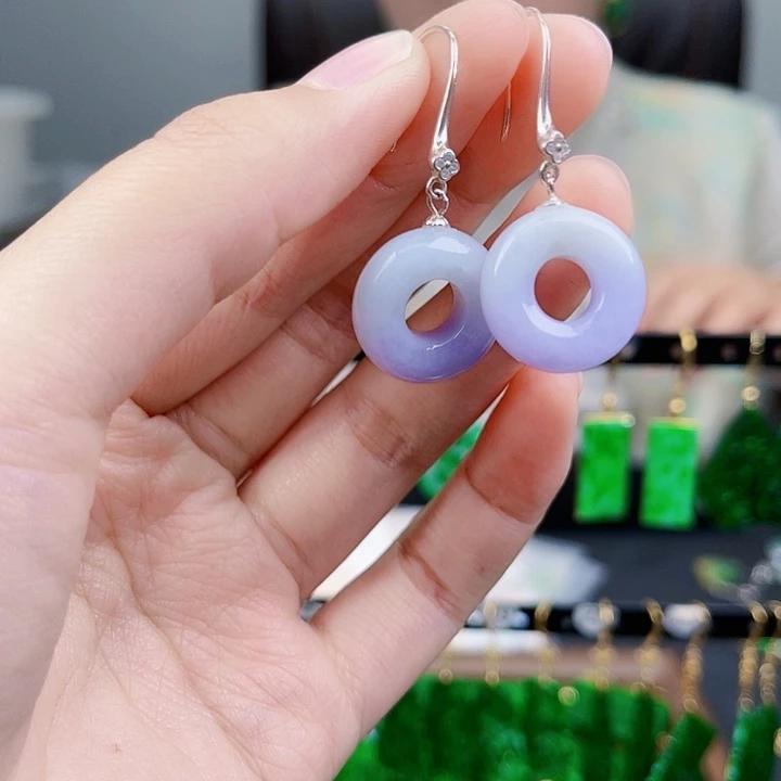 翡翠耳饰银S925镶嵌饰品