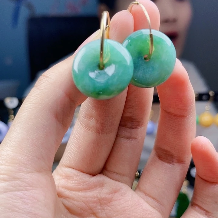 翡翠耳饰银S925镶嵌饰品