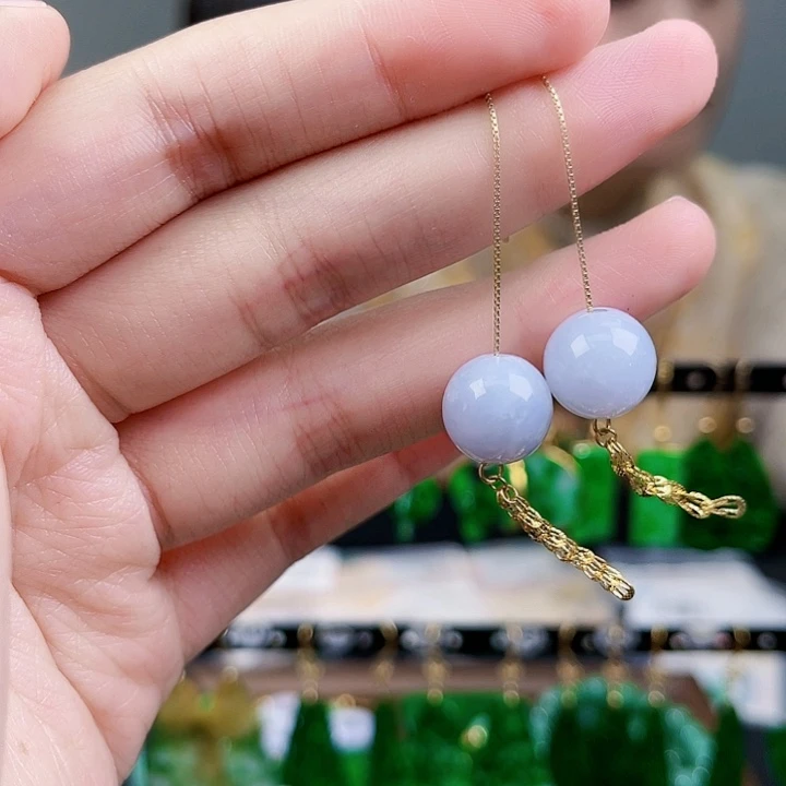 翡翠耳饰银S925镶嵌饰品