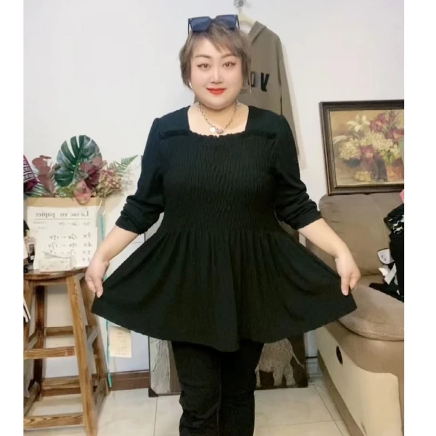 大码女装J新款高品秋日温柔胖mm显瘦小衫上衣2382