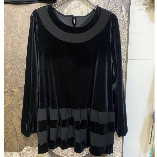 大码女装J新款高品显瘦拼接丝绒衫
