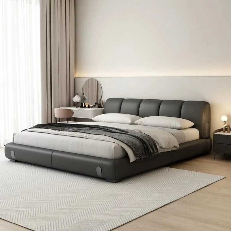 意式dune沙丘床头层真皮双人床极简主卧室大床家用创意简约家用床