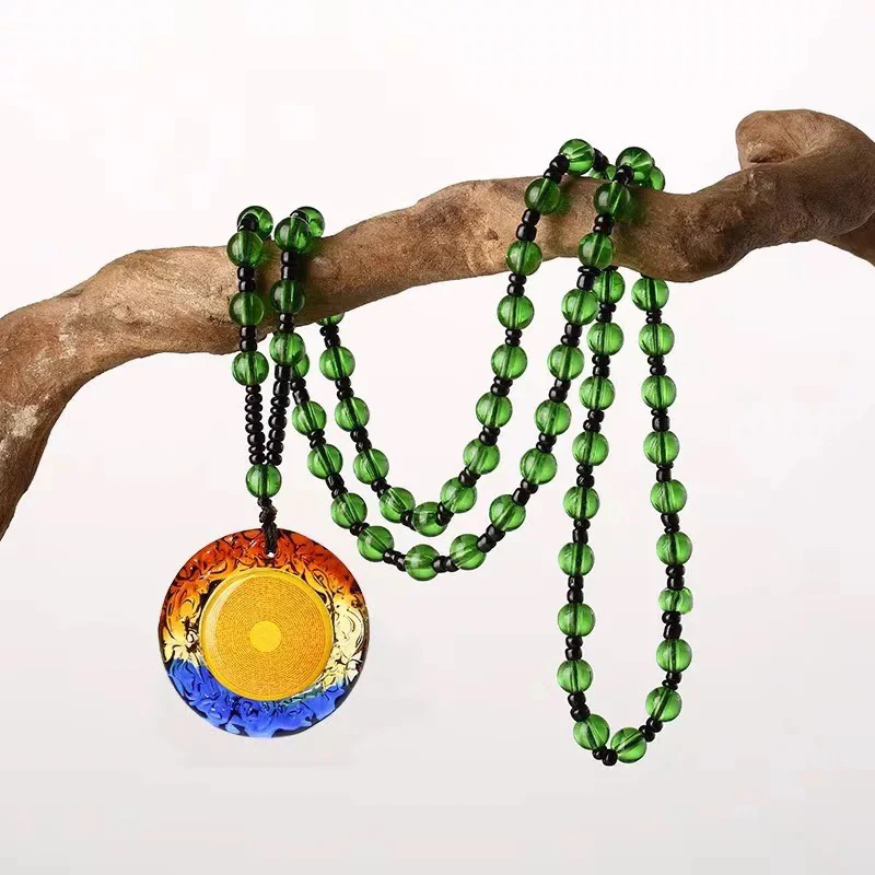 铜合金琉璃吊坠 琉璃楞严吊坠女款时尚长款挂坠项链吉祥如意挂
