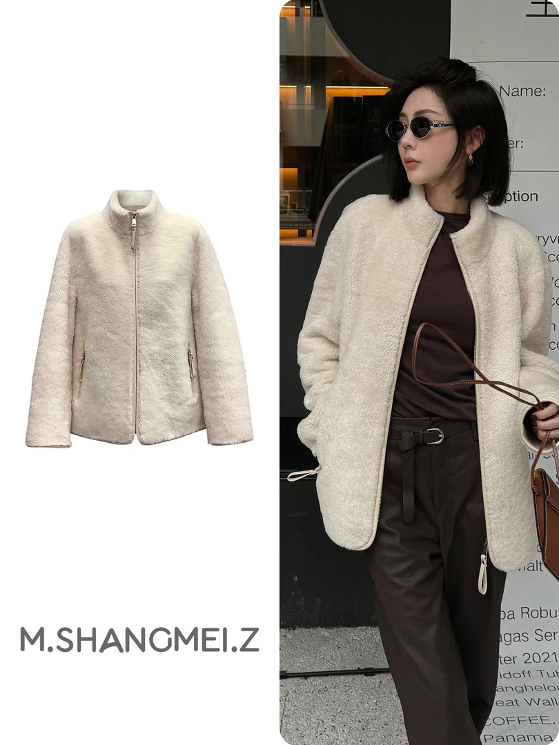 M.SHANGMEI.Z/沐熙美大哥推荐冬季轻暖感美利诺皮毛一体外套x0995