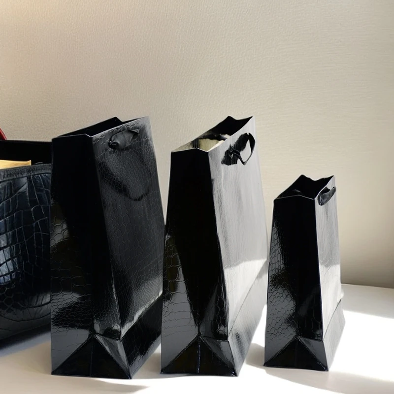 批发鳄鱼纹白卡黑色手提纸袋现货服装珠宝礼品购物袋商务广告印刷