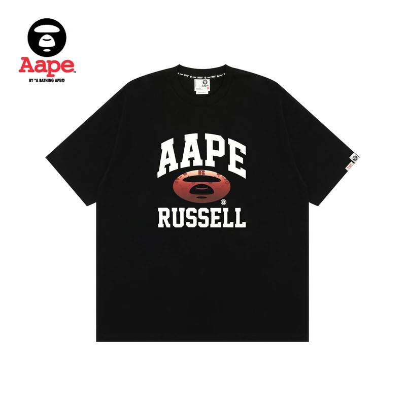Aape联名RUSSELL男装春夏渐变老花猿人字母印花潮短袖T恤9704XXM