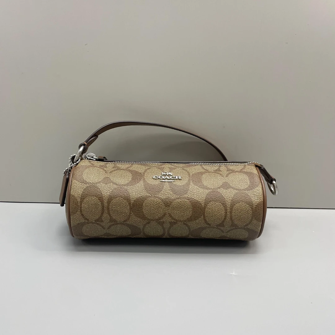 99新 COACH/蔻驰 小林/棕拼老花笔筒包19*8*8cmA052115