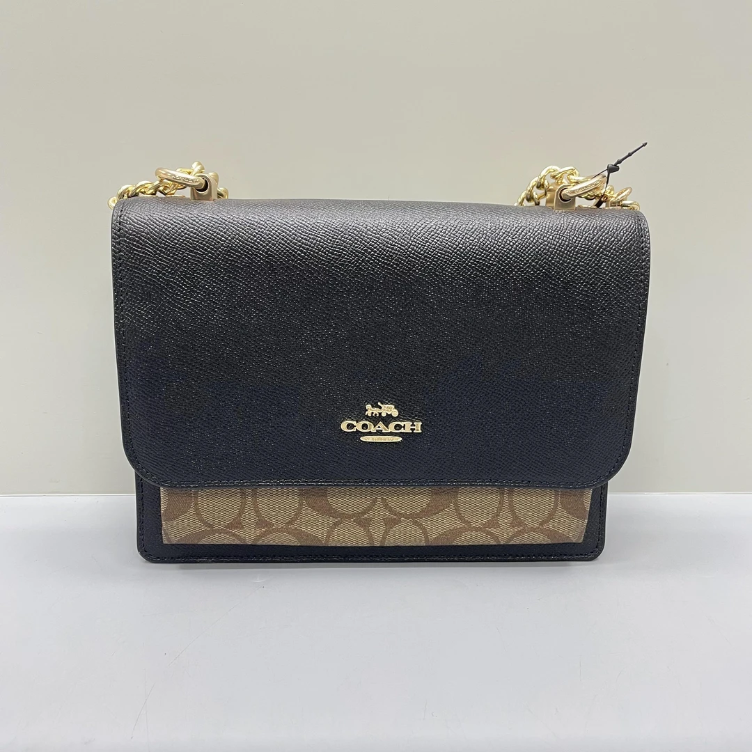 99新 COACH/蔻驰 klare黑拼棕老花风琴斜挎包22X17X6cmL010609